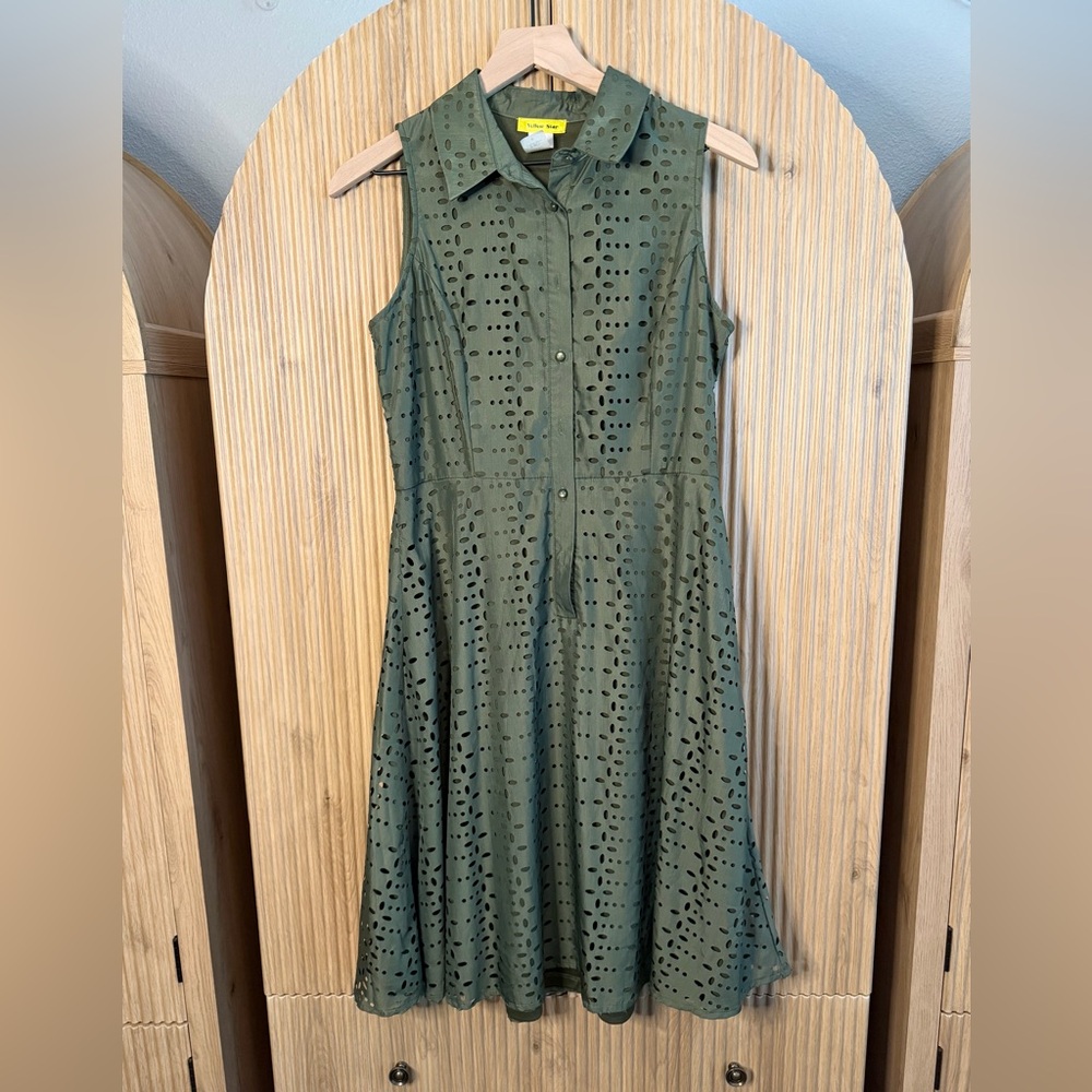 Olive Green Sleeveless Eyelet Dress